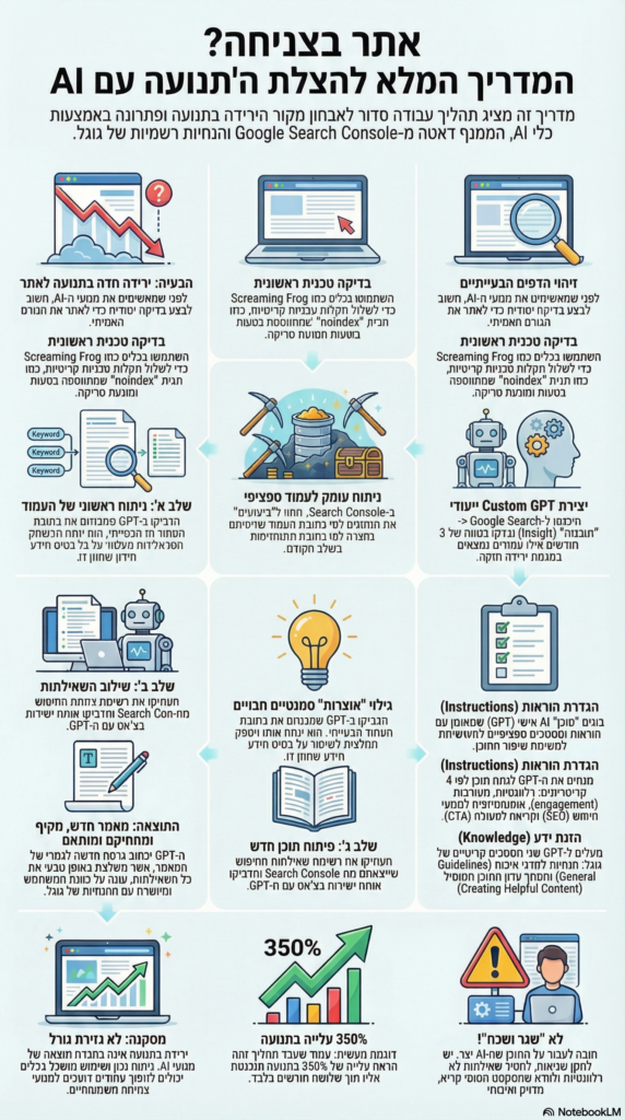 אינפוגרפיקה שמציגה איך להתמודד עם אתר במקרה של ירידה קיצונית בתנועה 